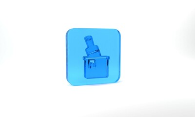 Obraz premium Blue Paint bucket with brush icon isolated on grey background. Glass square button. 3d illustration 3D render