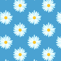 Seamless floral pattern daisies pattern on blue background.