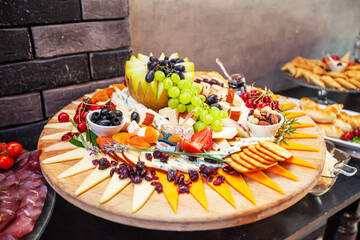Mixed Fruit Cheese Ham Dish At Birthday Buffet Food Event Catering Festive Restaurant Table
