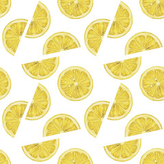 seamless pattern with lemons. Lemon slices as a pattern isolated on a white background. watercolor. vector illustration. sour yellow citrus. piece.