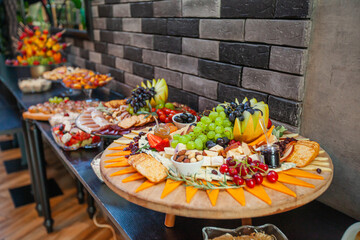Mixed Fruit Cheese Ham Dish At Birthday Buffet Food Event Catering Festive Restaurant Table