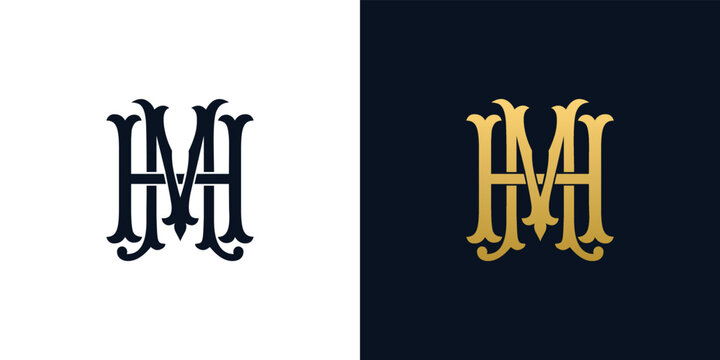 Decorative Vintage Initial letters MH monogram. Suitable for tattoo studio, salon, boutique, hotel, college, retro, interlock style