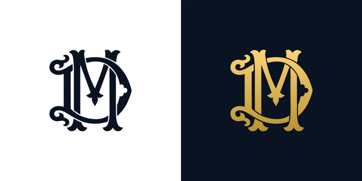 Decorative Vintage Initial letters MD monogram. Suitable for tattoo studio, salon, boutique, hotel, college, retro, interlock style