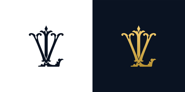 Decorative Vintage Initial letters LV monogram. Suitable for tattoo studio, salon, boutique, hotel, college, retro, interlock style