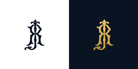 Decorative Vintage Initial letters JR monogram. Suitable for tattoo studio, salon, boutique, hotel, college, retro, interlock style