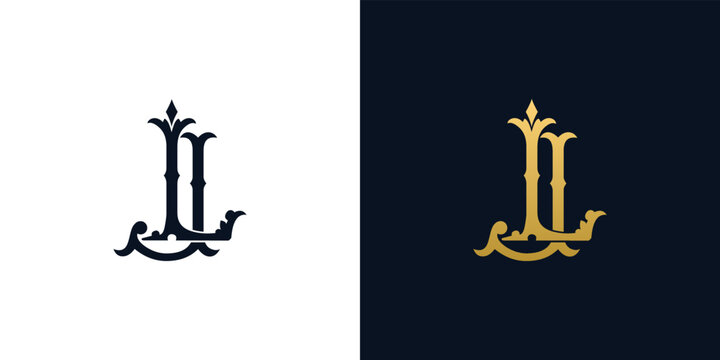 Decorative Vintage Initial letters JL monogram. Suitable for tattoo studio, salon, boutique, hotel, college, retro, interlock style