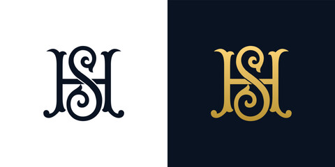 Decorative Vintage Initial letters HS monogram. Suitable for tattoo studio, salon, boutique, hotel, college, retro, interlock style