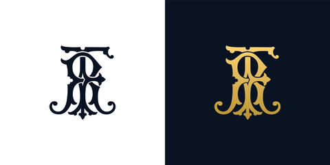 Decorative Vintage Initial letters FR monogram. Suitable for tattoo studio, salon, boutique, hotel, college, retro, interlock style - obrazy, fototapety, plakaty