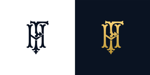 Decorative Vintage Initial letters FH monogram. Suitable for tattoo studio, salon, boutique, hotel, college, retro, interlock style