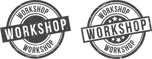 Workshop stamp. Workshop sign. Round grunge badge.