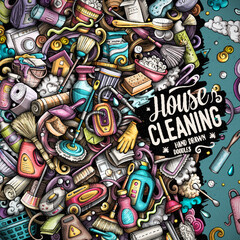 Obraz premium Cleaning vector doodles funny frame.