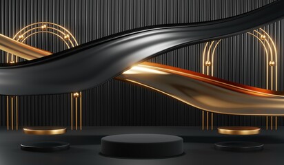 Obraz premium 3D rendering of blank product background for cream cosmetics Modern black podium background