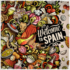 Fototapeta premium Spain cartoon vector doodles frame