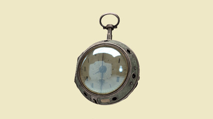 3d render old watch golden antic in yellow pastel background