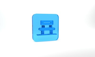 Blue Waiting hall icon isolated on grey background. Glass square button. 3d illustration 3D render