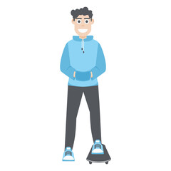 Young Man Using Skateboard Flat Style