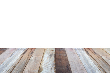 Empty wooden table top isolated on white background for product display