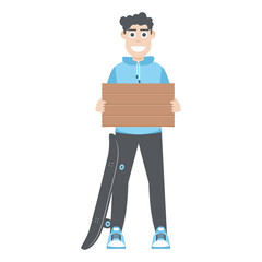 Young Man Using Skateboard Flat Style