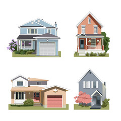 Canadian vector flat houses. Architecture. Residential buildings. Cottage. Garden houses. Country life