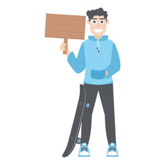 Young Man Using Skateboard Flat Style