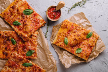 Margherita italian pizzas with fresh basil