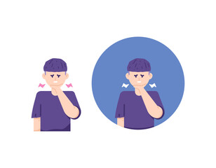 Obraz premium chin and jaw pain. muscle tension, dental disease, jaw dysfunction, trigeminal neuralgia, sinusitis, and trauma. a man holds his chin because it hurts. health problems in the body. flat cartoon