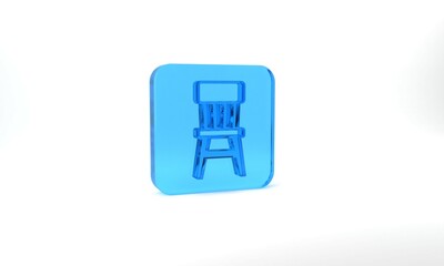 Blue Chair icon isolated on grey background. Glass square button. 3d illustration 3D render