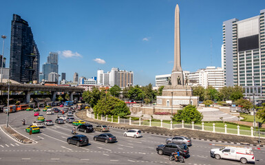 Victory Monument in downtown Bangkok with traffic