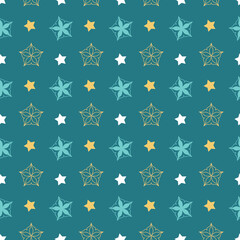 Emerald green decorative seamless pattern star asterisk, design for textile and decoration