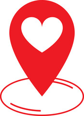 red colored mark place with heart icon on white background