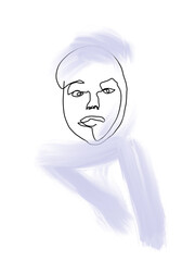 Abstract one line art elegant woman portrait illustration. Minimalism. Modern poster on white background. Brush stroke trendy girl face print, wall art, sublimation