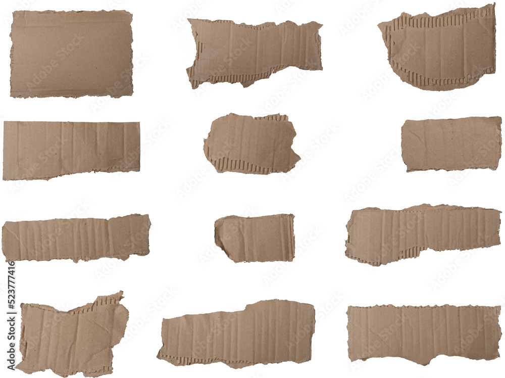 Poster set of torn kraft paper texture isolated on white background, clipping paths for design work empty f