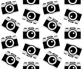 Vector seamless pattern of flat photo camera isolated on white background