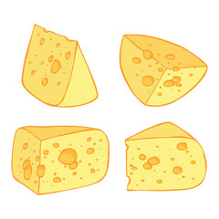 Hand drawn set of cheese parts and slices isolated on a white background. Cheese icon. Vector cheese clipart