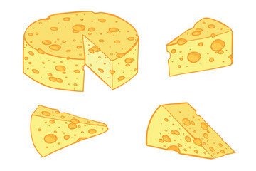 Hand drawn set of cheese parts and slices isolated on a white background. Cheese icon. Vector cheese clipart