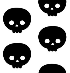 Vector seamless pattern of hand drawn flat kawaii skull silhouette isolated on white background