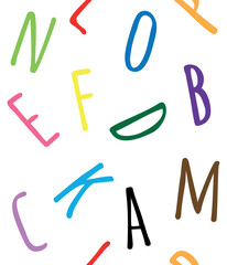 Vector seamless pattern of hand drawn sketch doodle colored letters isolated on white background