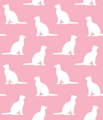 Naklejka na ściany i meble Vector seamless pattern of flat hand drawn cat silhouette isolated on pink background