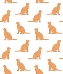 Vector seamless pattern of flat hand drawn cat isolated on white background