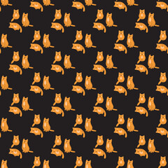 Seamless pattern with red cat. Pattern with cats in a flat style. Simplified cat. Doodle. Vector.