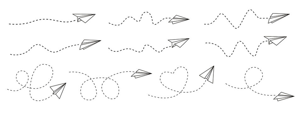 Vector set of hand drawn doodle paper airplane