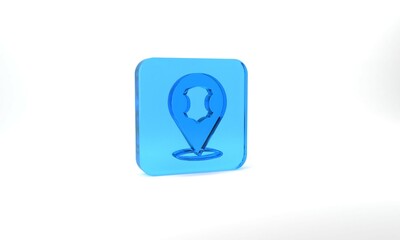 Blue Leather icon isolated on grey background. Glass square button. 3d illustration 3D render