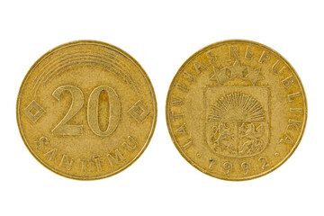 Obverse and reverse of 20 latvian santims