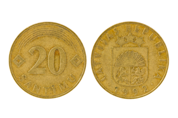 Obverse and reverse of 20 latvian santims