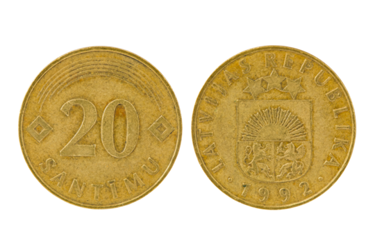 Obverse and reverse of 20 latvian santims