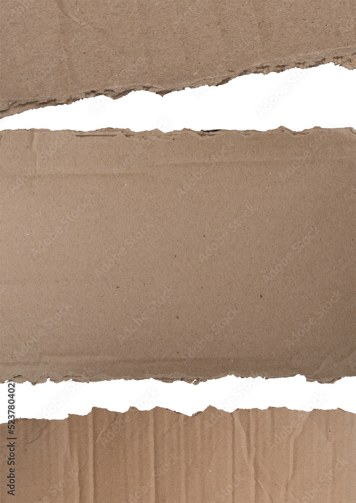 Poster Set of torn Kraft Torn paper isolated on white background, Clipping paths for design work empty free space mock up product display presentation.