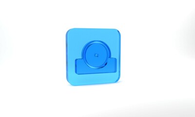 Blue Otolaryngological head reflector icon isolated on grey background. Equipment for inspection the patients ear, throat and nose. Glass square button. 3d illustration 3D render