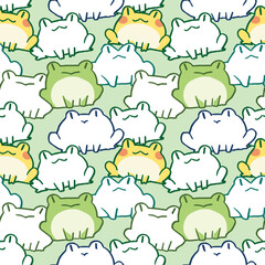 Seamless Pattern with Cute Cartoon Frog Design on Light Green Background