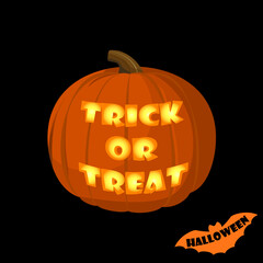 Halloween vector illustration. Trick or treat carved pumpkin in cartoon style.