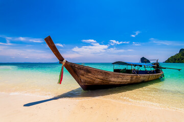 Tropical ocean beach in Thailand, Beautiful tropical landscape with boat,